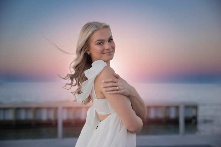 Golden hour portrait of a woman photographed on the Texas Gulf Coast